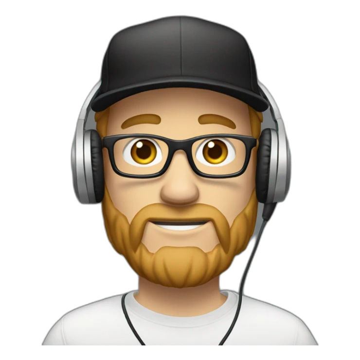 scruffy white man in a backwards baseball black hat and rectangle glasses wearing headphones with microphone - light brown hair sticker
