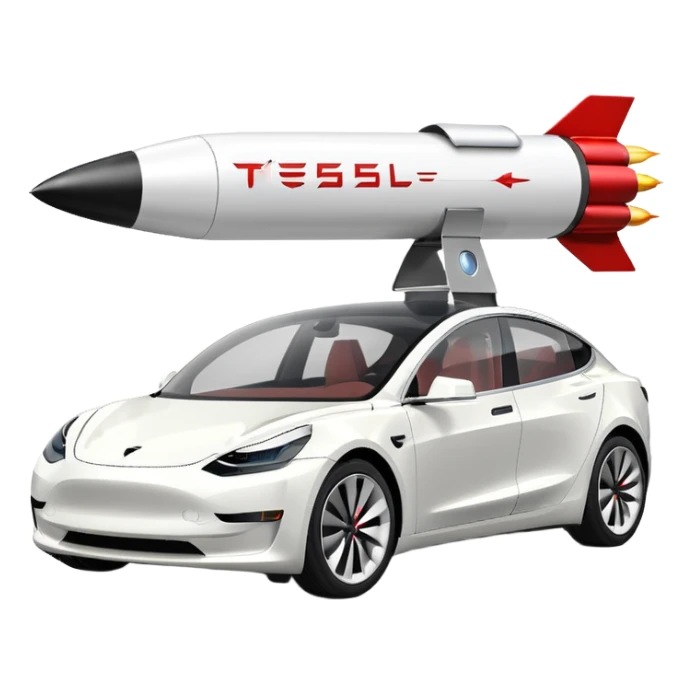 Tesla model 3 white. Two rockets mounted flat on roof sticker