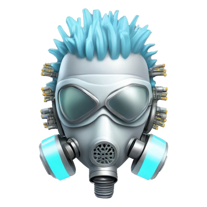 Light blue Mohawk female cyborg head with silver respirator mask and circuits sticker
