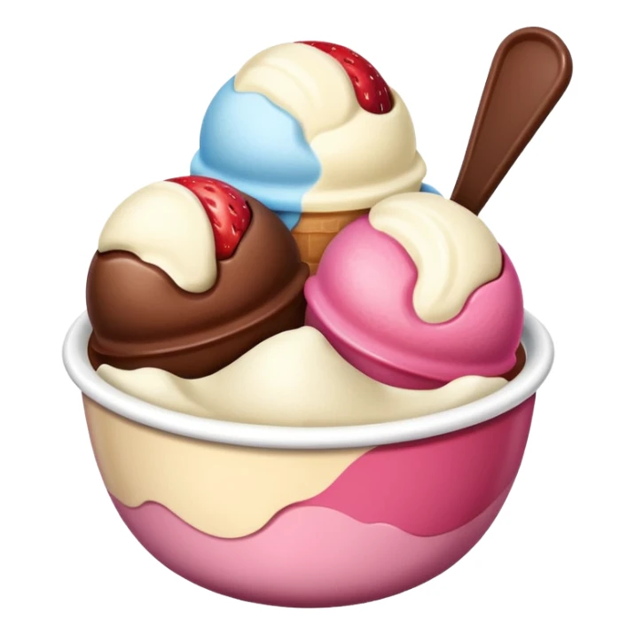 Neapolitan ice cream scoops in a bowl no spoon sticker