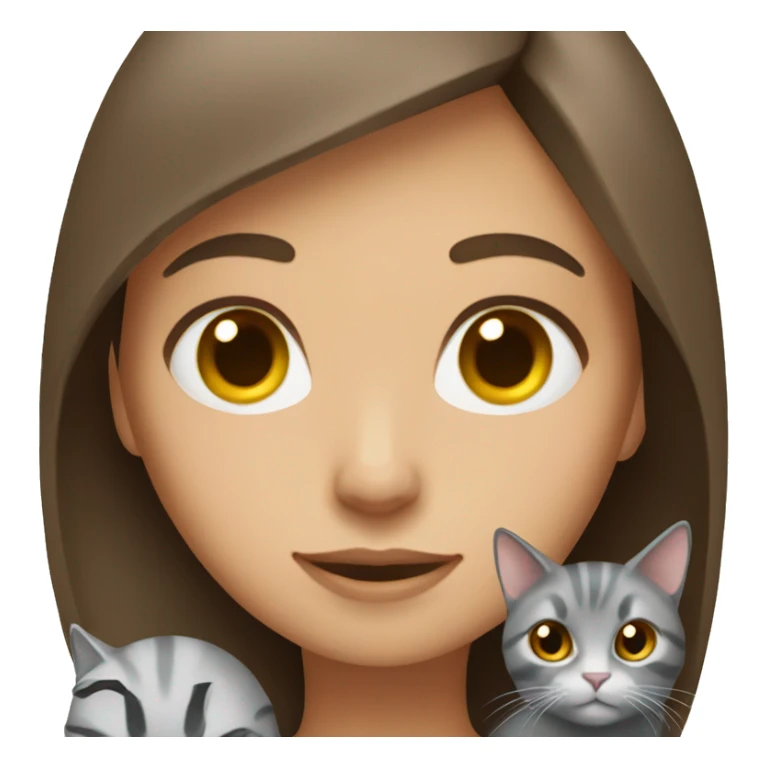 brown straight hair girl with a grey cat sticker