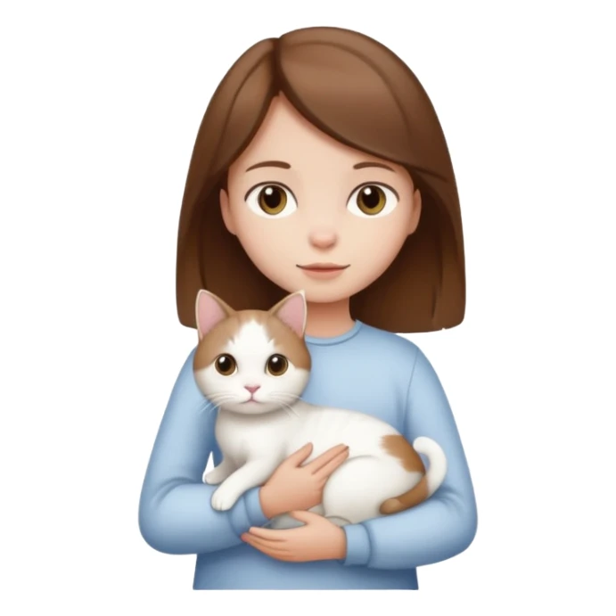 small girl with brown hair holding a white cat, standing sticker
