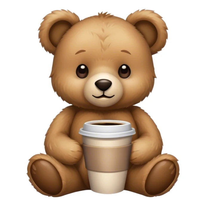 Taking a picture of a teddy bear sitting with coffee sticker