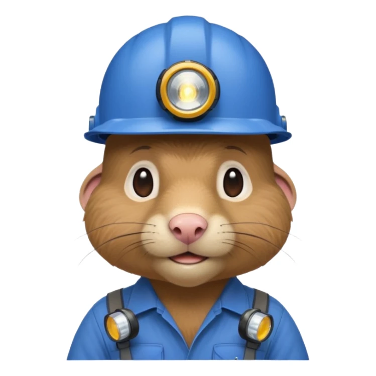 a mole rat, blue helmet, headlamp, worker cloth sticker