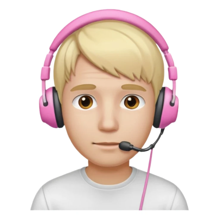 guy with blonde hair, white shirt and pink headset sticker