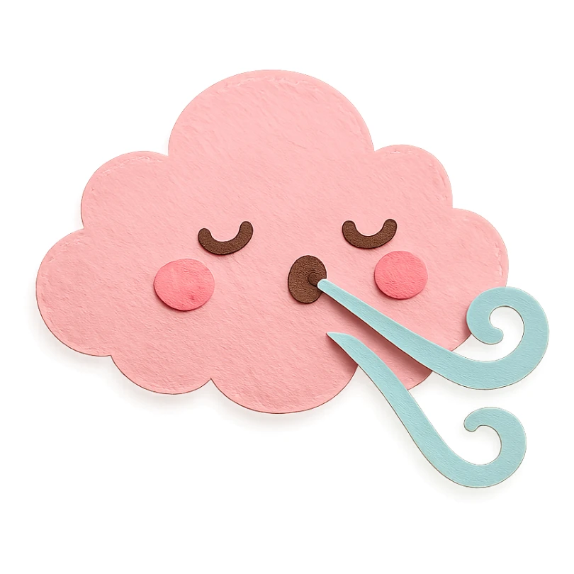 kawaii pink cloud, blowing gentle pastel wind, soft pastel colors, no limbs, full body, paper craft style sticker