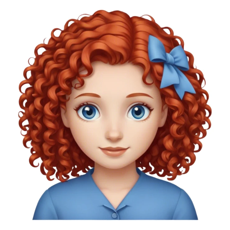 Girl with red curly hair, blue eyes and is smiling softly  sticker
