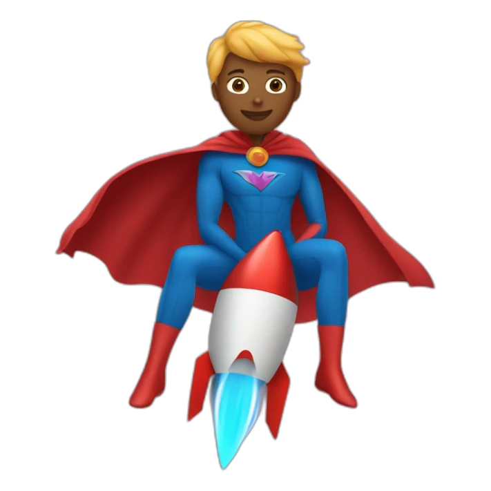person dressed with a superhero cape but without mask is riding on a rocket sticker