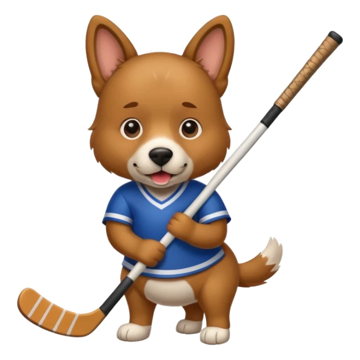 Dog with hockey stick in mouth sticker
