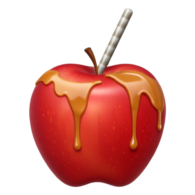 Apple with a stick on top with caramel drizzled over it sticker