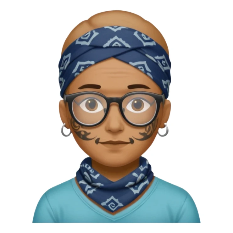 character with bandana and glasses and tattoed sticker