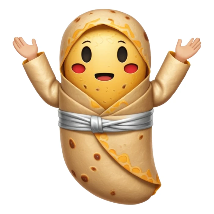A burrito with arms and legs and no face sticker