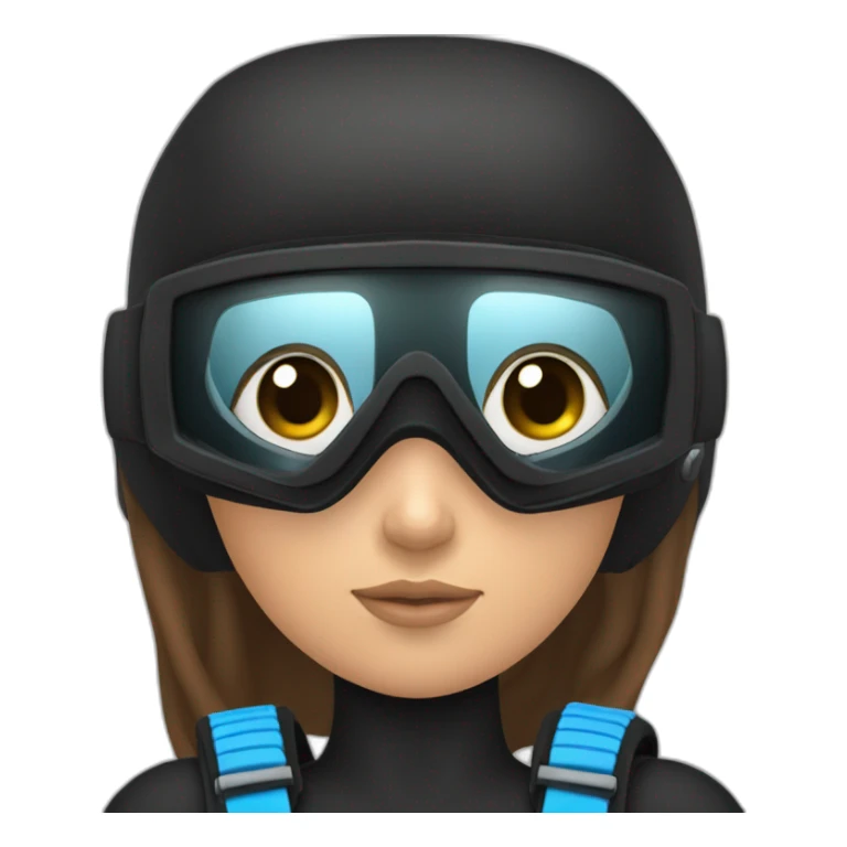 a woman with an a black scubadiver suit. she has blue eyes inside the dive mask. brown long and straight hair sticker