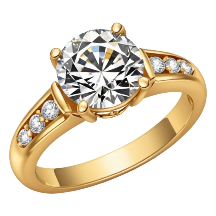 An engagement ring with a gold band with small round diamonds, and the diamond being almond shape  sticker