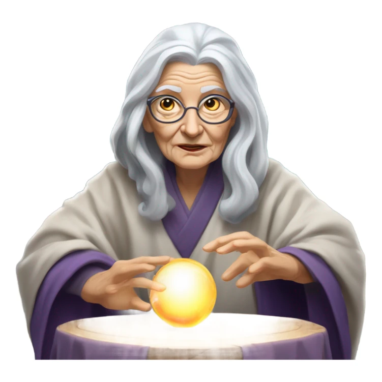 Wise Old Lady Fortune teller with crystal ball looking into the camera sticker