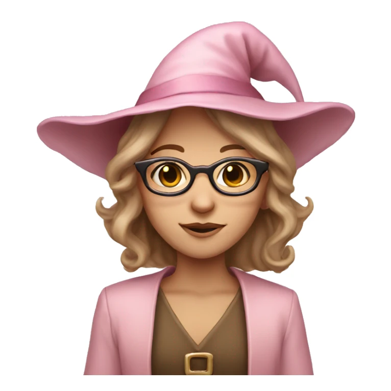 A light brown haired elf with glasses and pastel pink witch hat sticker