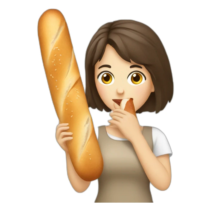 brunette eating french baguette sticker