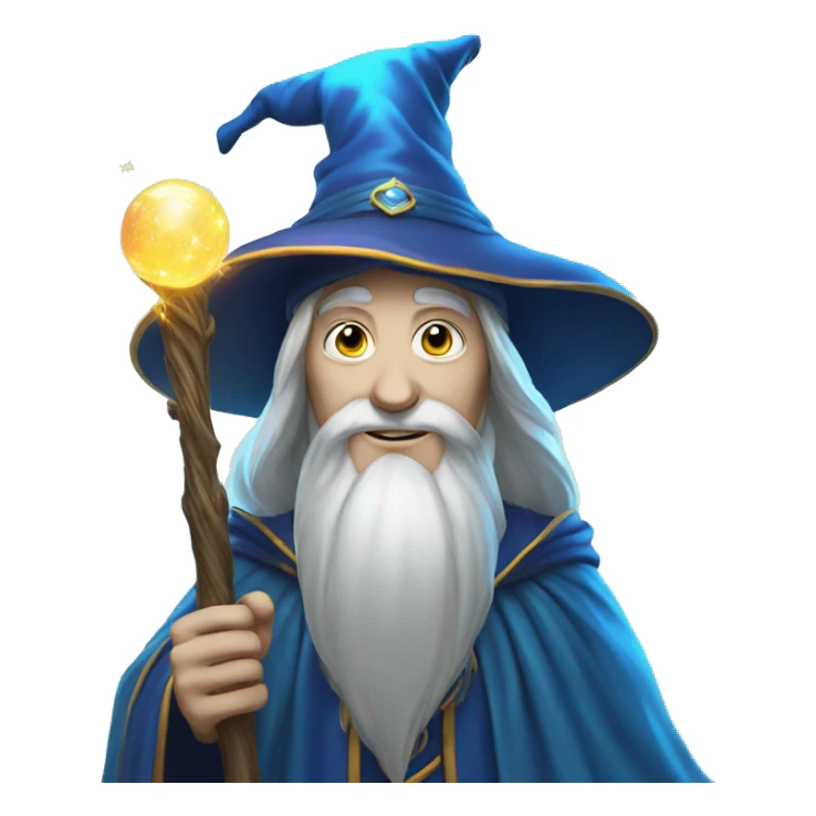Realistic Wizard Face in Action: Realistic face of a wizard with staff emitting magical blue light. sticker