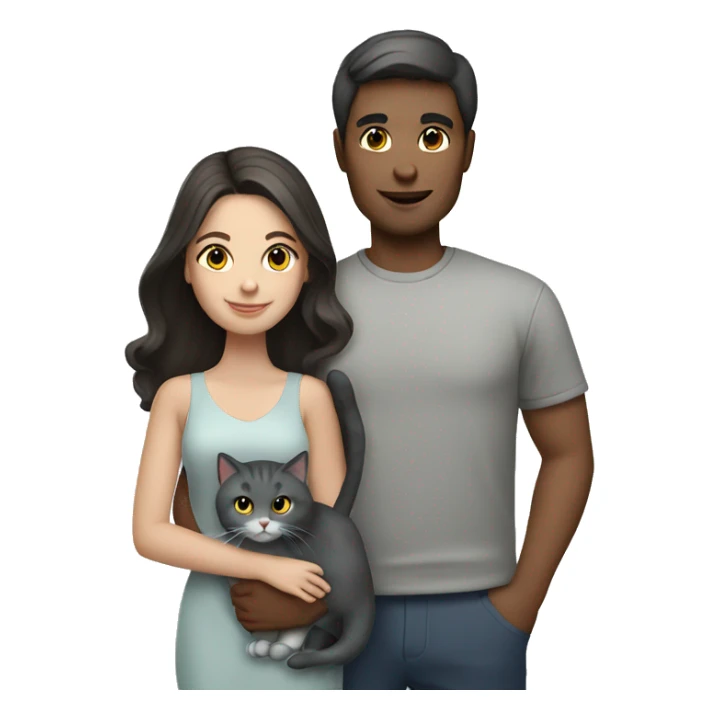 Lovely brunette couple with grey cat sticker