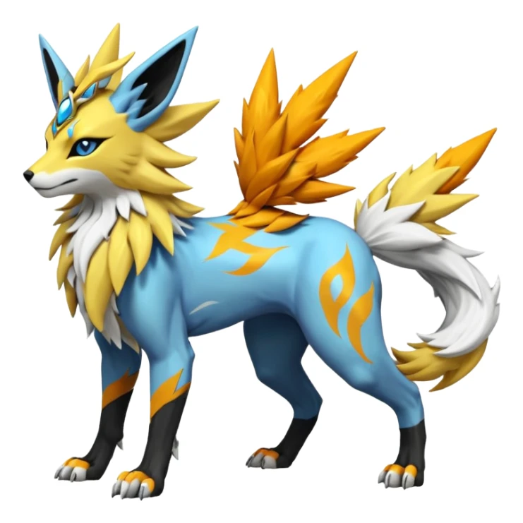 Feral Solgaleo-Jolteon-Renamon-Zeraora-Vernid-fusion-hybrid-creature, full body  sticker
