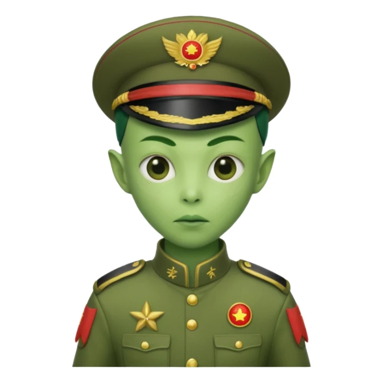 alien, wearing chinese soldier custome, half body sticker