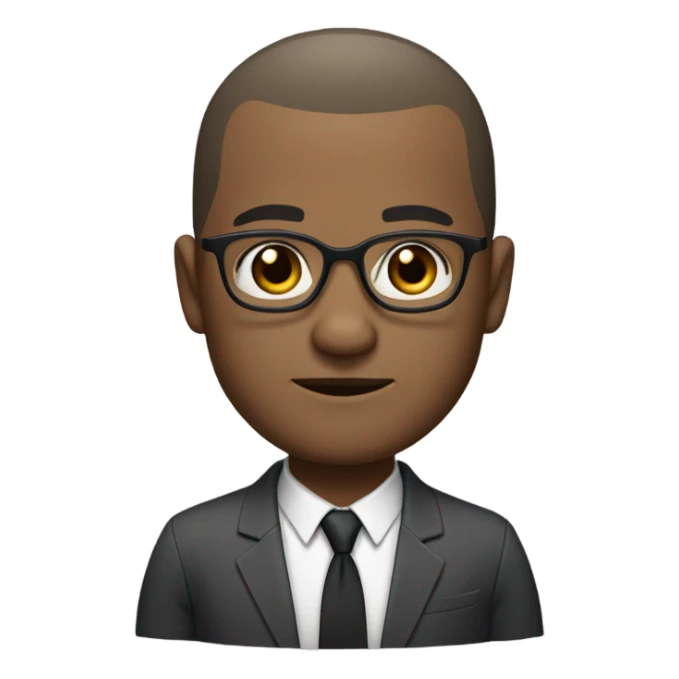 Dwayne Hunter  with small round face and suit and glasses and buzz cut and small black eyes and small gray beard and small black eyes and wrinkled forehead sticker