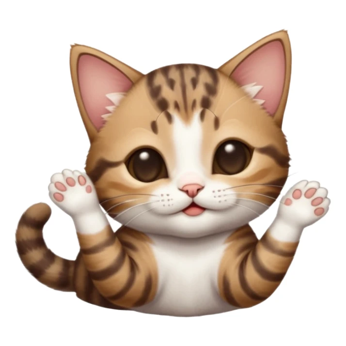 dark brown tabby and white kitten with his eyes closed whilst in funny positions stretched out and  upside down sticker