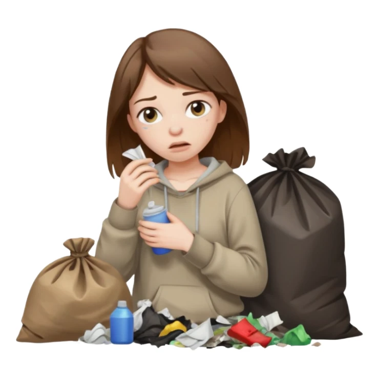 brown haired girl who smells like garbage with it around her sticker