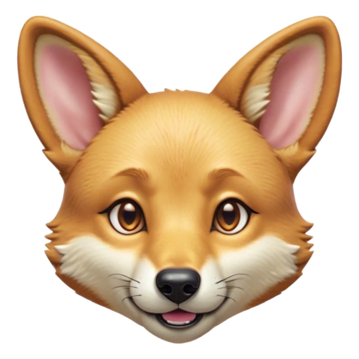 Cinematic Cute Dingo Portrait Emoji, Head tilted playfully and inquisitively, featuring a glossy sandy fur with naturally perky ears and round, sparkling amber eyes filled with curious mischief, Simplified yet irresistibly adorable features, highly detailed, glowing with a warm, friendly glow, high shine, affectionate and spirited, stylized with a touch of outback whimsy, bright and endearing, soft glowing outline, capturing the essence of a mischievous yet loving dingo, so playful it feels like it could bound out of the screen into your arms! sticker