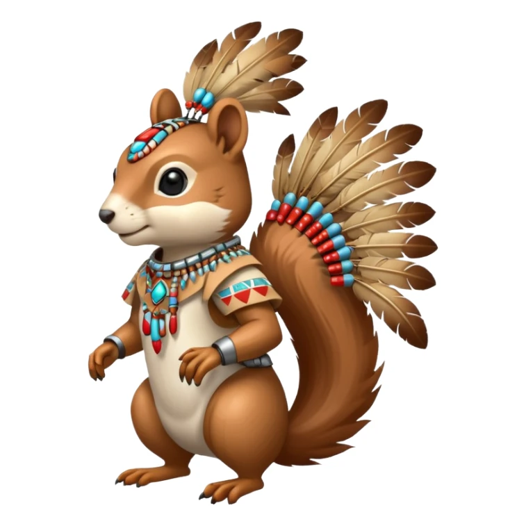 Full Robotic squirrel wearing native American regalia with feathers and beads sticker