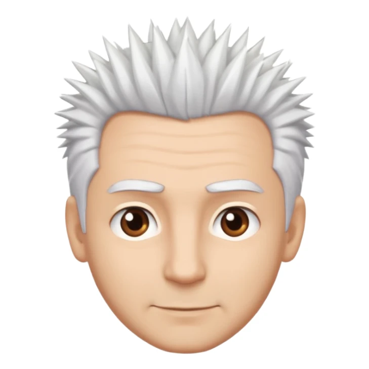 A light-skinned man with spiky white hair, brown eyes, and a slight smile. sticker