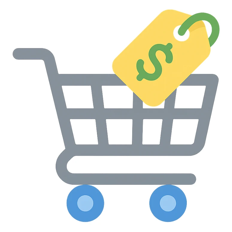 Shopping cart with a price tag, simple emoji style sticker