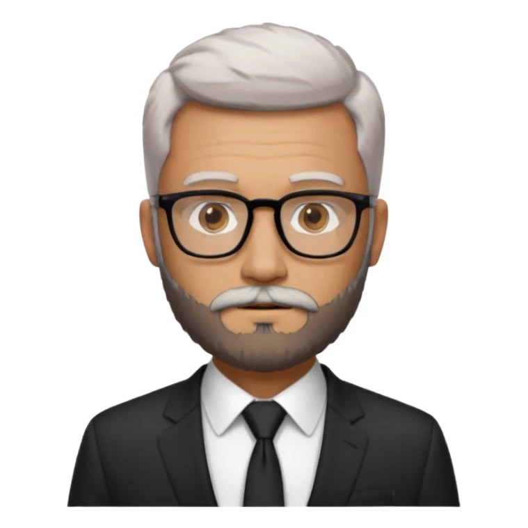 Create a figure that reflects an experienced entrepenurr but who has professional and elegant clothing, shaved hair, light grey glasses, brown eyes and an unkempt beard sticker