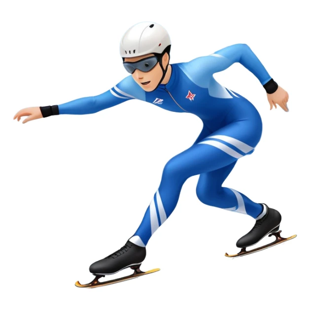 An icon showing a speed skater gliding on a professional oval ice track, captured in mid-motion with aerodynamic posture and sleek skates. The background features snowy mountains, flags, and a clear blue sky. Transparent background reflects the speed and elegance of the sport. sticker