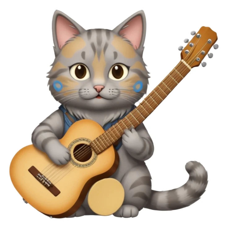 grey cat play guitar, long full body sticker