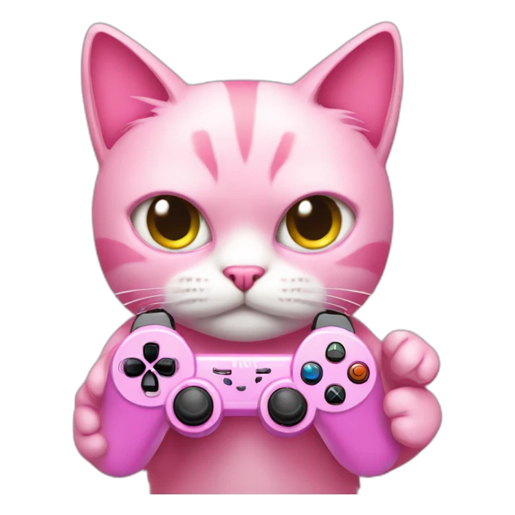 Pink cat with angry face playing with a video game controller sticker