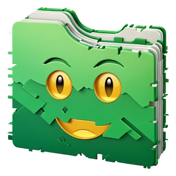 3D render of Corrupted File, digital glitch art aesthetic, data corruption visual, white paper icon torn with green digital artifacts, pixelated distortion, emoji style, isolated on white background --v 6.0. sticker