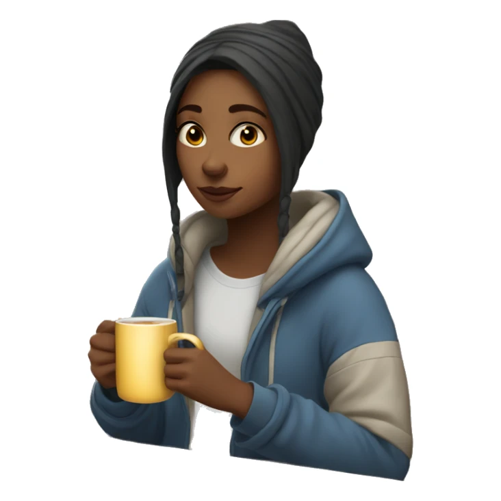 a girl with comfy clothes drinking hot tea  sticker