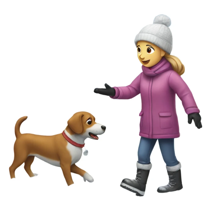 Girl playing with dog in snow with snowman nearby sticker