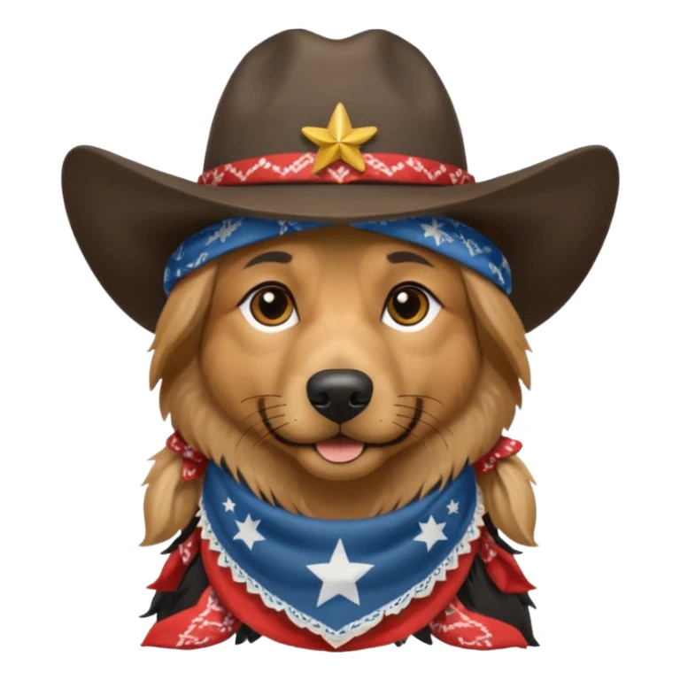 Long haired German shepherd with cowboy hat and bandana sticker