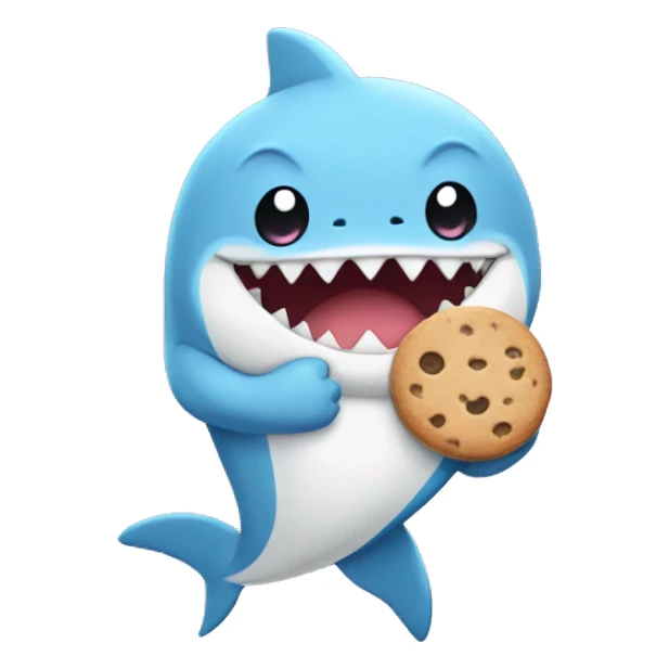 cute anime fluffy shark with paws, feet and a tail, holding a cookie sticker