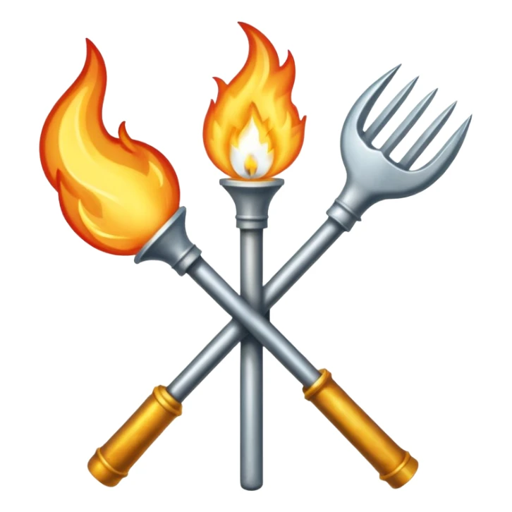 a three pronged pitchfork and a torch crossing each other to make an x sticker