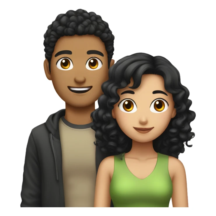Asian girl with black curly haired guy sticker