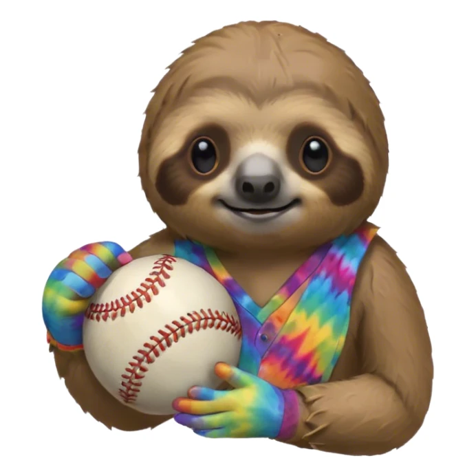 Sloth holding a Baseball in a tie dye glove sticker