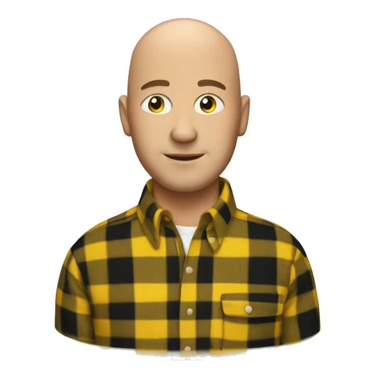 bald man in a yellow and black plaid shirt sticker