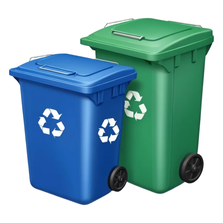 BLUE TRASH BIN NEXT TO GREEN RECYCLING BIN sticker