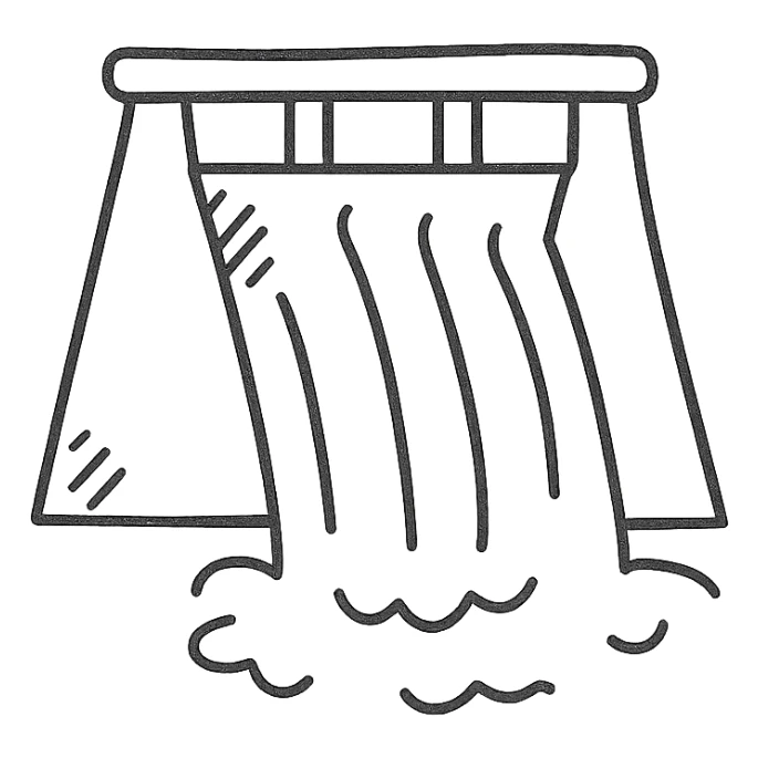 hand drawn outlined dam with water flowing icon sticker