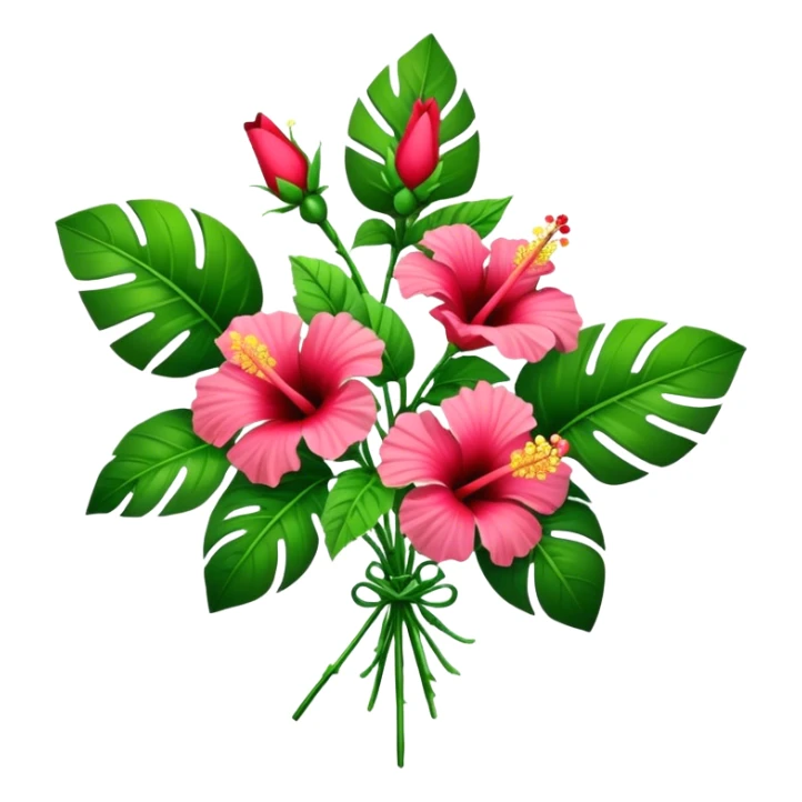 bouquet Hawaiian hibiscus, luxuriant, stem, leaf, bud sticker