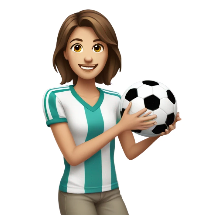 Pretty woman with short brown hair holding a soccer ball sticker