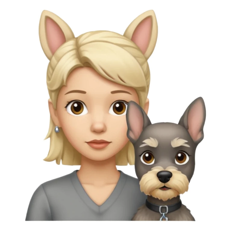 Schnauzer con orejas levantadas y mujer güera sticker